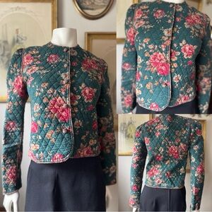 Vera Bradley Green Floral Bomber Jacket Vintage